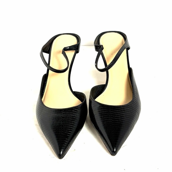 Club Monaco Black Leather Mules Slip On Embossed Crocodile Heels Size 39.5 Italy - Picture 2 of 12